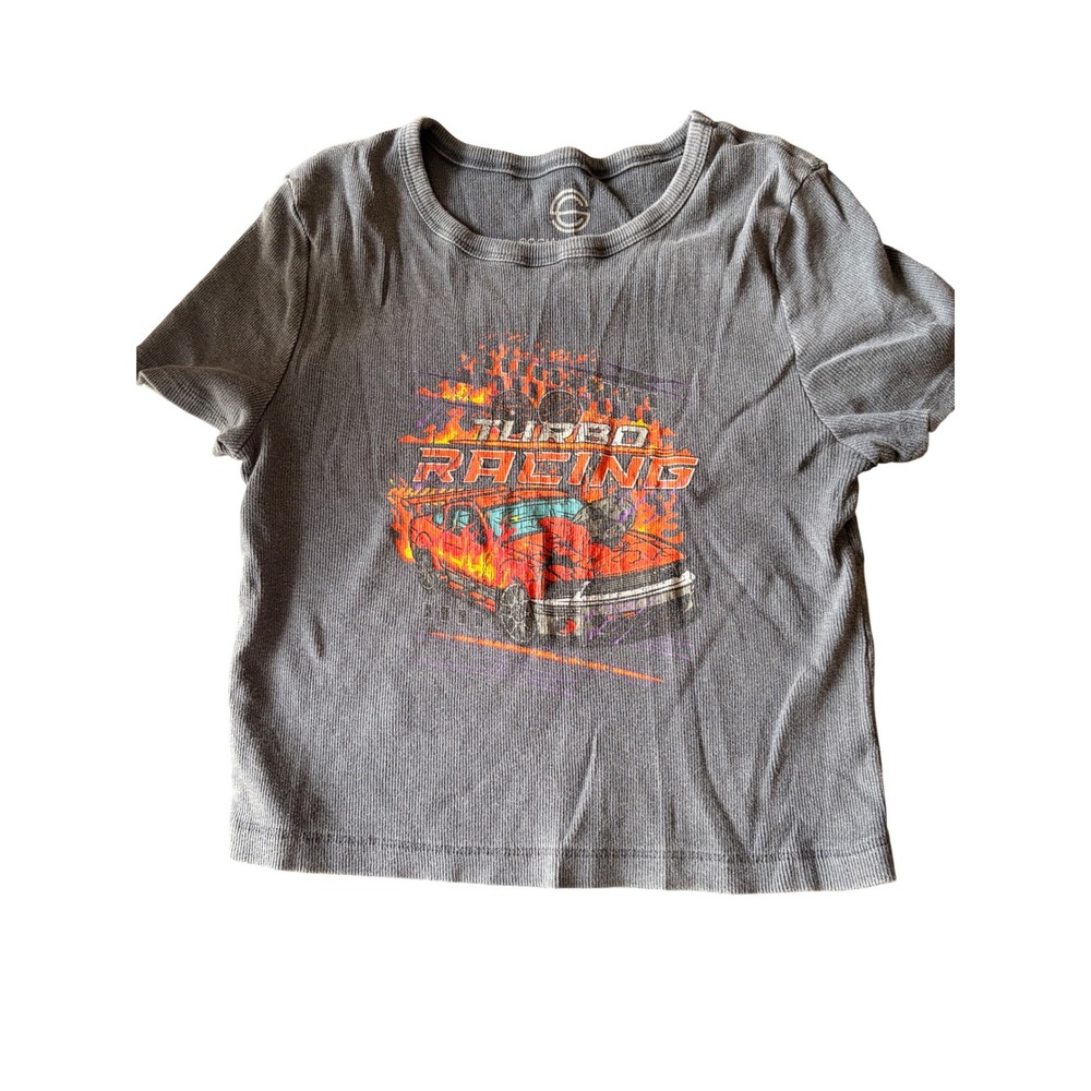 Social Culture Boys Turbo Racing Graphic Tee Ribbed Grey Vintage Look Size Large